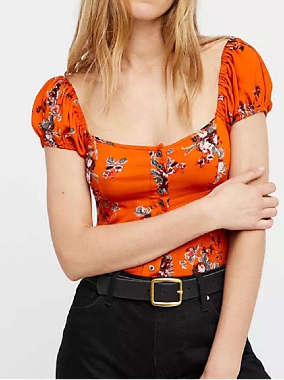 Free People Close to You‎ Floral Puff-Sleeve Top - Medium